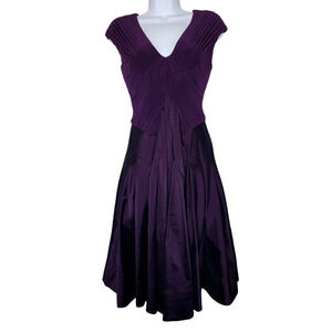 Adrianna Papell Purple V-Neck Pleated Fit-and-Flare Prom Dress